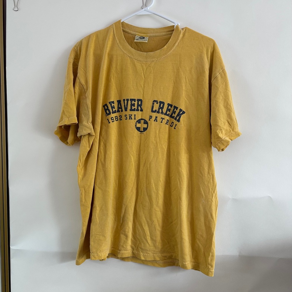 Vintage Anvil Beaver Creek 1982 Ski Patrol T-Shirt Yellow Mens Large USA Fabric
